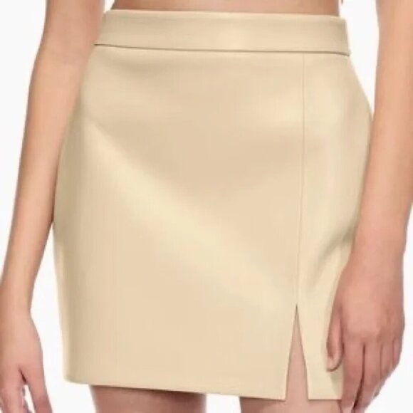 Aritzia Wilfred Tempest / Patio Vegan Leather Mini Skirt Sand Beige Size 6 - Picture 2 of 7